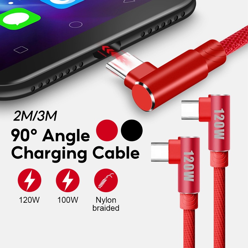 สายเคเบิลชาร์จเร็ว  สายชาร์จมือถือ C to C Micro USB / Type C หมุมได้ 90 องศา ยาว 2เมตร / 3เมตร
