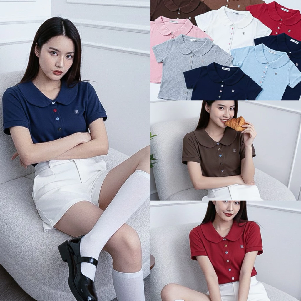 Twinkle Top เสื้อยืดคอบัว กระดุมหลายสี 🍒พร้อมส่ง