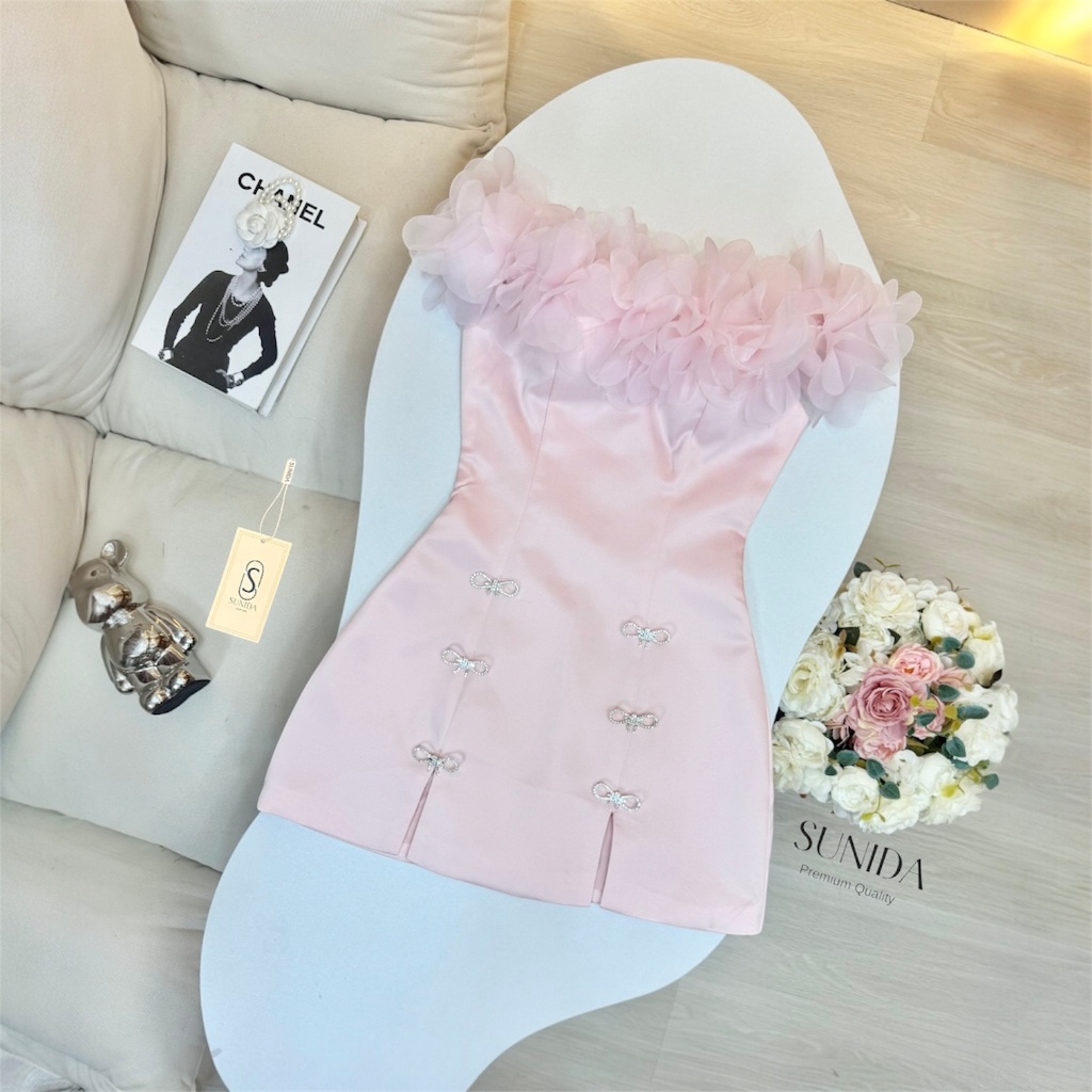 ❥XS-L มินิเดรสน่ารัก เดรสออกงานสีชมพู แต่งเพชร งานป้าย SUNIDA ชุดไปงาน ชุดเพื่อนเจ้าสาว เดรสชมพู - รูปที่ 6