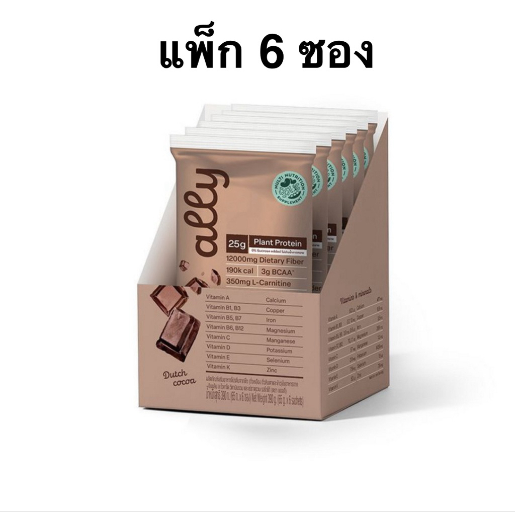[แพ็ก 6 ซอง] ออลลี่ โปรตีนจากพืช รสโกโก้ 65 กรัม Ally chocolate cocoa