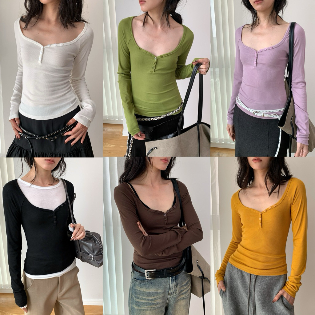 (พร้อมส่ง) Clothestoryy - Charlotte Long-sleeved T-shirt เสื้อยืดแขนยาว คอกว้าง ทรงเข้ารูป