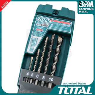 TOTAL ชุด ดอกสว่าน เจาะปูน เหล็กเหนียว 4-10 mm. 5 ชิ้น (ก้านดอกกลมเรียบ)