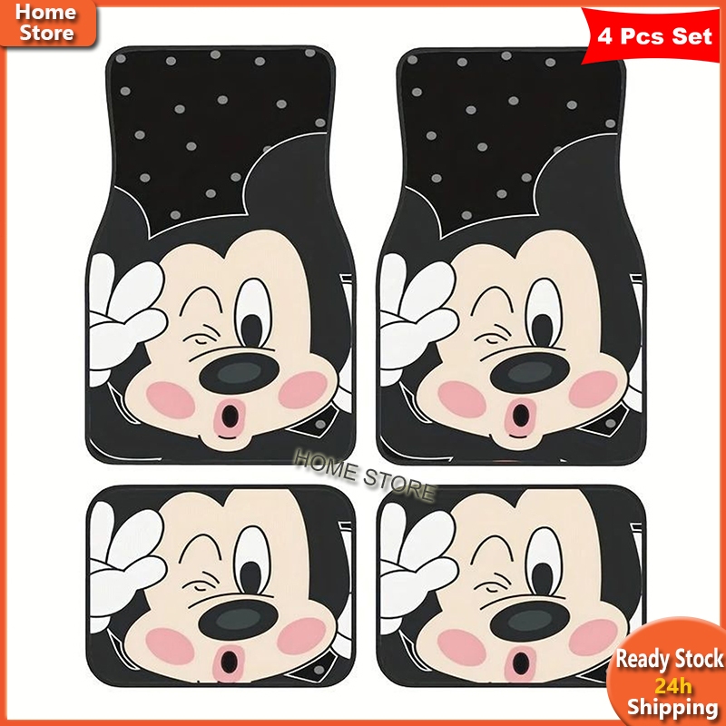 4ชิ้น Mickey รุ่นกันฝุ่น พรมปูพื้นรถยนต์ รูปการ์ตูน กันน้ำเซ็ต ทนต่อการสึกหรอ