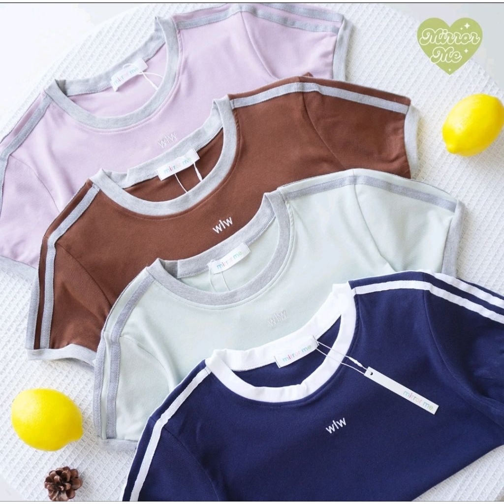 เสื้อยืดคอกลมตีแถบทูโทน wlw