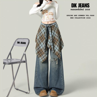 DK JEANS กางเกงยีนส์เอวสูง ขากระบอกลิซ่า สีVintage Blue(วินเ…