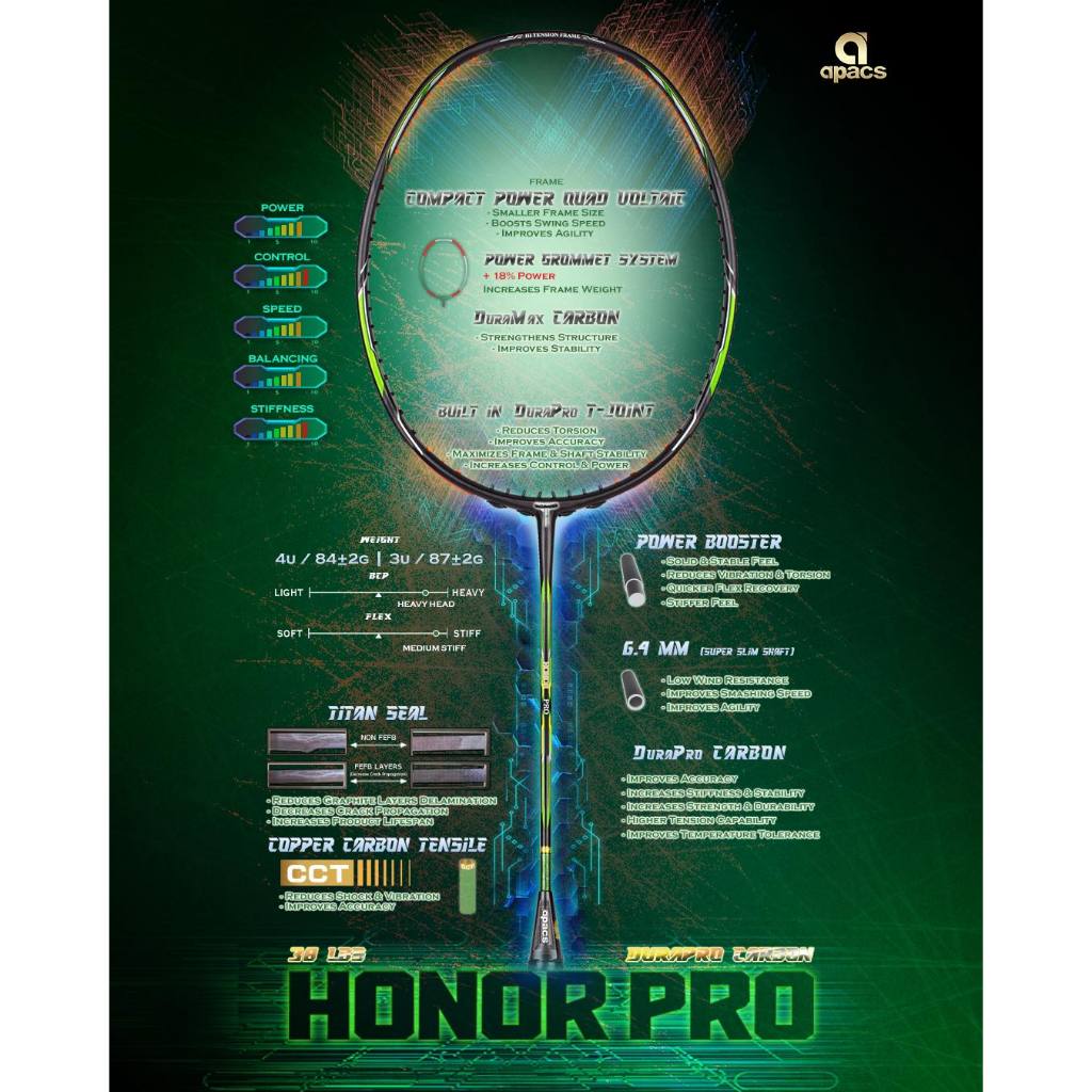 APACS HONOR PRO (3U / 4U) ไม้แบดมินตัน (สินค้าลิขสิทธิ์แท้ 100%)