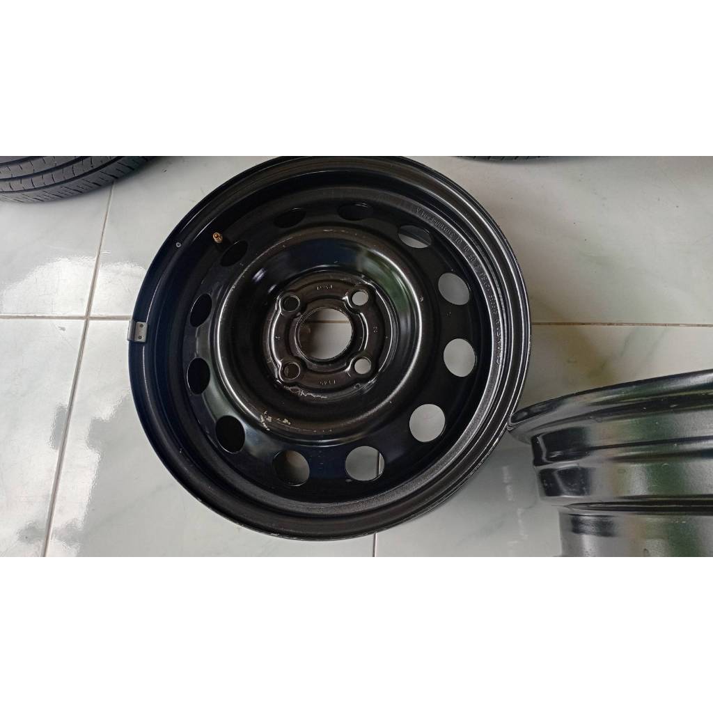 ล้อกระทะเหล็กมือ2ขอบ15 4รู100(ผ่านการใช้งาน) CB56.1ใส่มิตซู,ฮอนด้า