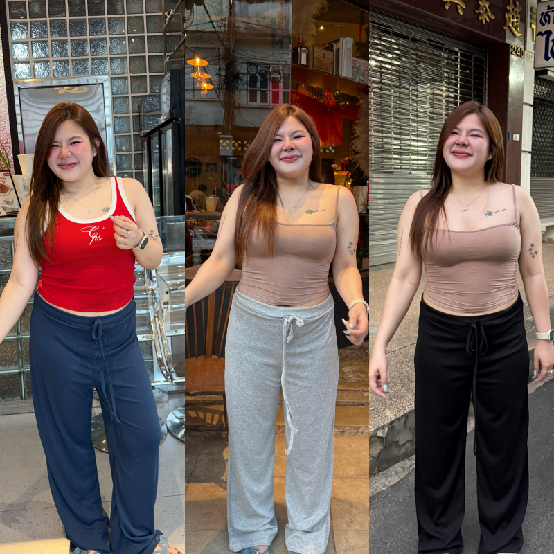 กางเกงขายาว ทรงกระบอก สาวอวบ  เอวยางยืด นางแบบใส่สินค้าถ่ายจริ รุ่น กางเกง Bunny