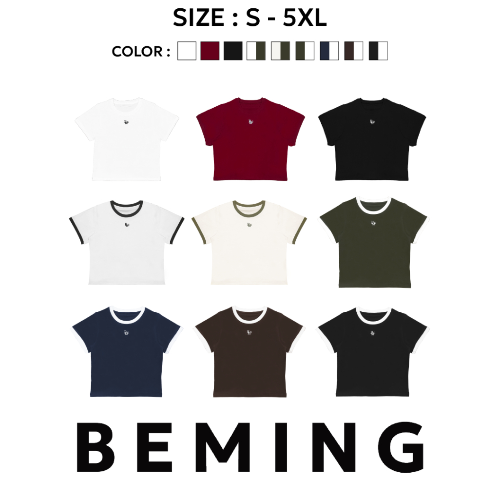 Bemingtop1085(S-5XL)-BMG Ringer Basic Tee - เสื้อยืดทรงคลาสสิกดีไซน์ Ringer คอและปลายแขนตัดขอบสี