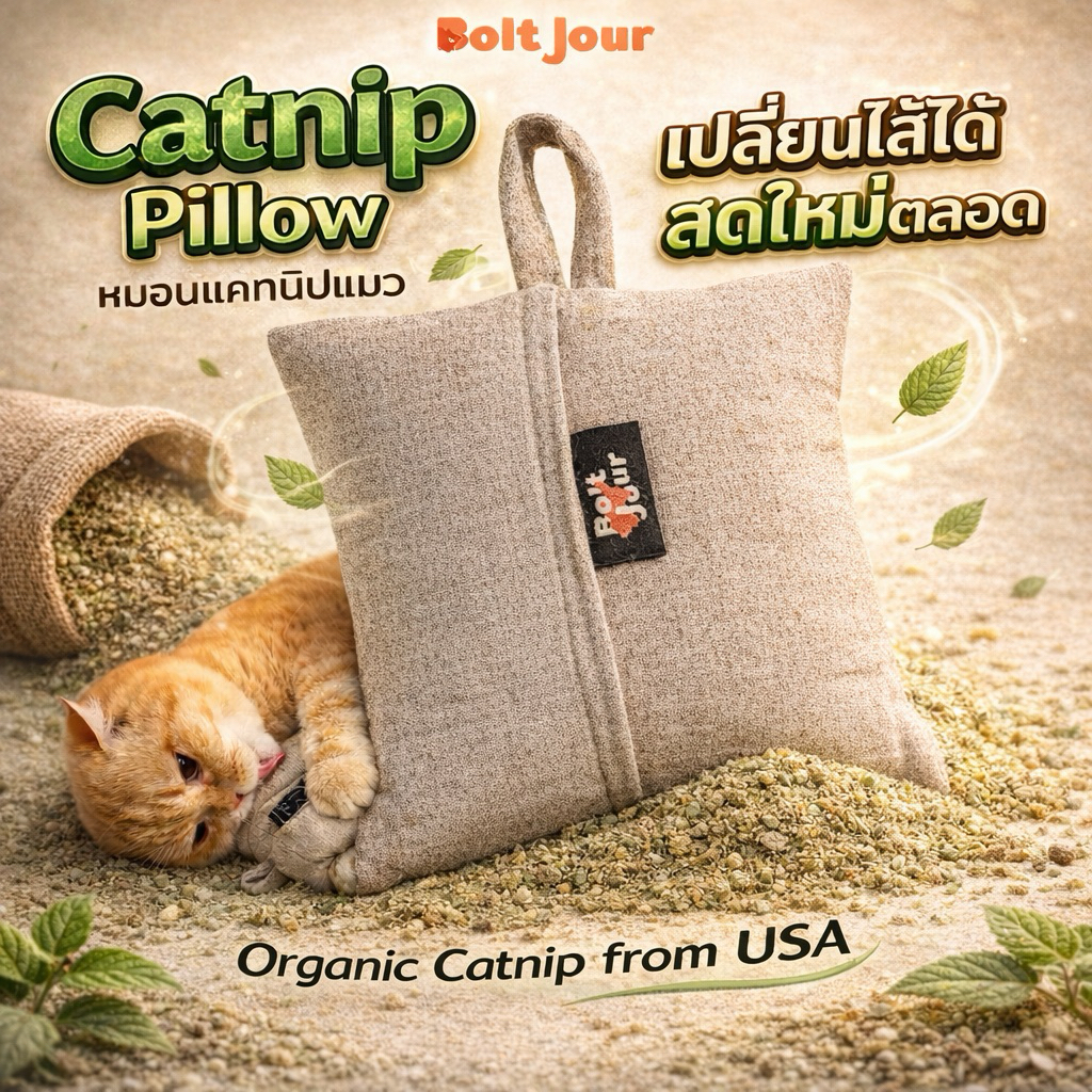 Boltjour Catnip Pillow หมอนแคทนิปแมวเปลี่ยนไส้ได้ สดใหม่ตลอดด้วยรีฟิลแคทนิป ออกแบบให้ถอดปลอกซักได้