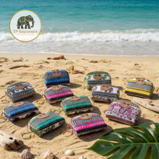 กระเป๋าใส่เหรียญ ลายช้าง พิมพ์ลายไทย กระเป๋าสตางค์ใบเล็ก มีซ…