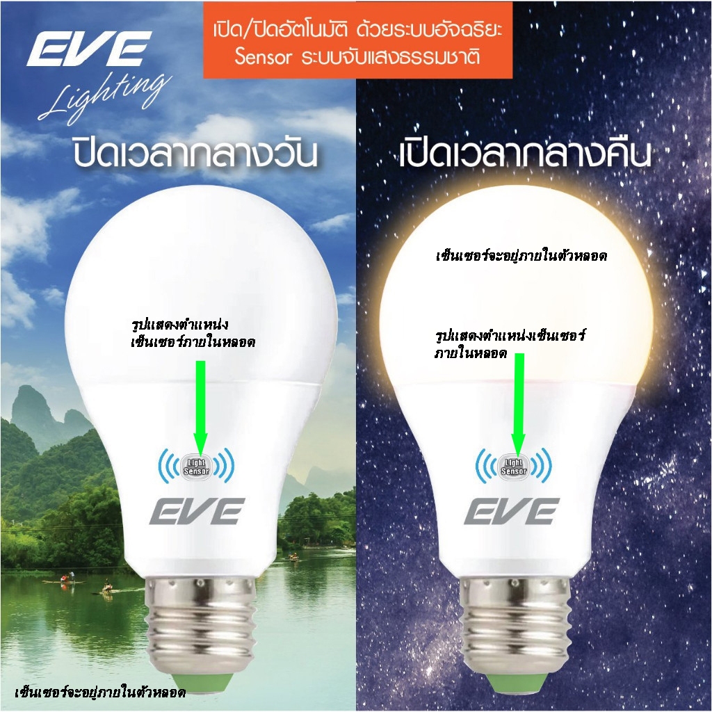 หลอดไฟกันขโมย เปิดปิดเองตามแสง  แอลอีดี A60 เซ็นเซอร์แสงอาทิตย์ 7W 9W 13W แสงขาว / แสงเหลือง