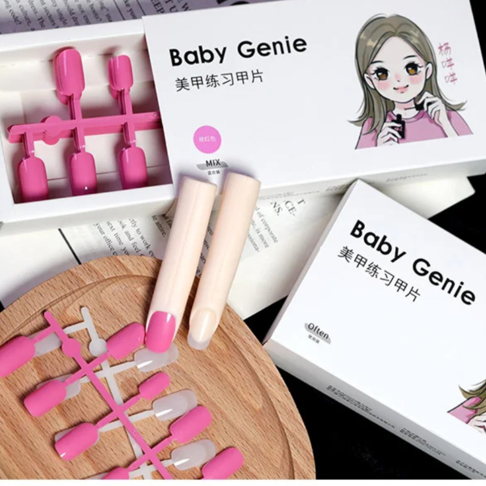 TAYE Baby Genie แผ่นเล็บซ้อมทำเล็บแบบฝังร่อง | สำหรับฝึกเพ้นท์ ฝึกทาเจล (Rose Pink / Natural)