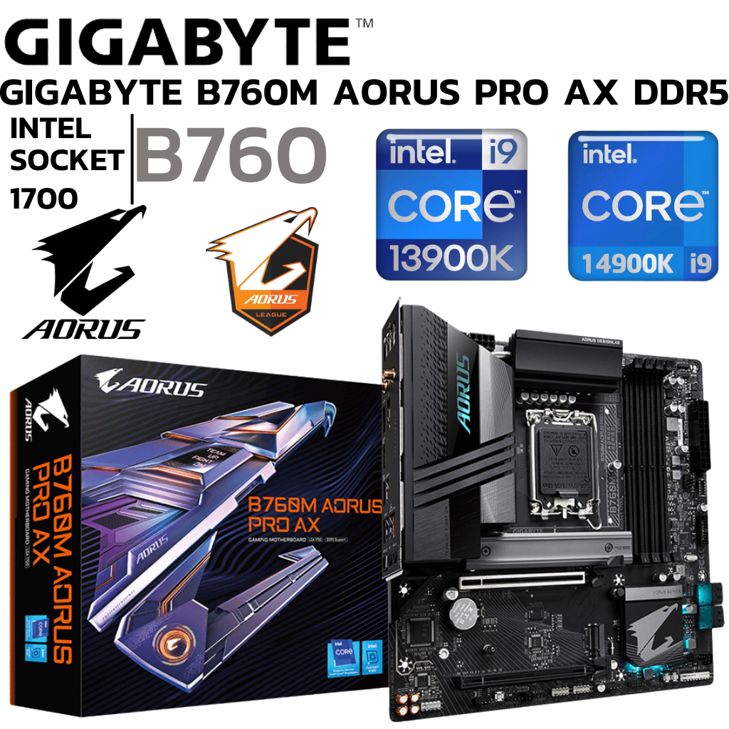 MAINBOARD (เมนบอร์ด) GIGABYTE B760M AORUS PRO AX (REV. 1.0) (DDR5) (SOCKET LGA 1700) (MICRO-ATX)