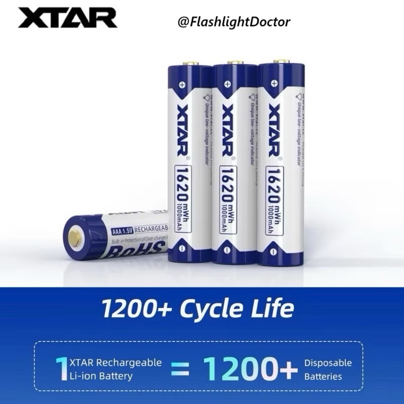 ถ่าน 3A 1.5V Li-ion Battery AAA XTAR 1620mWh/1000mAh (1Pack มี 4 ก้อน)