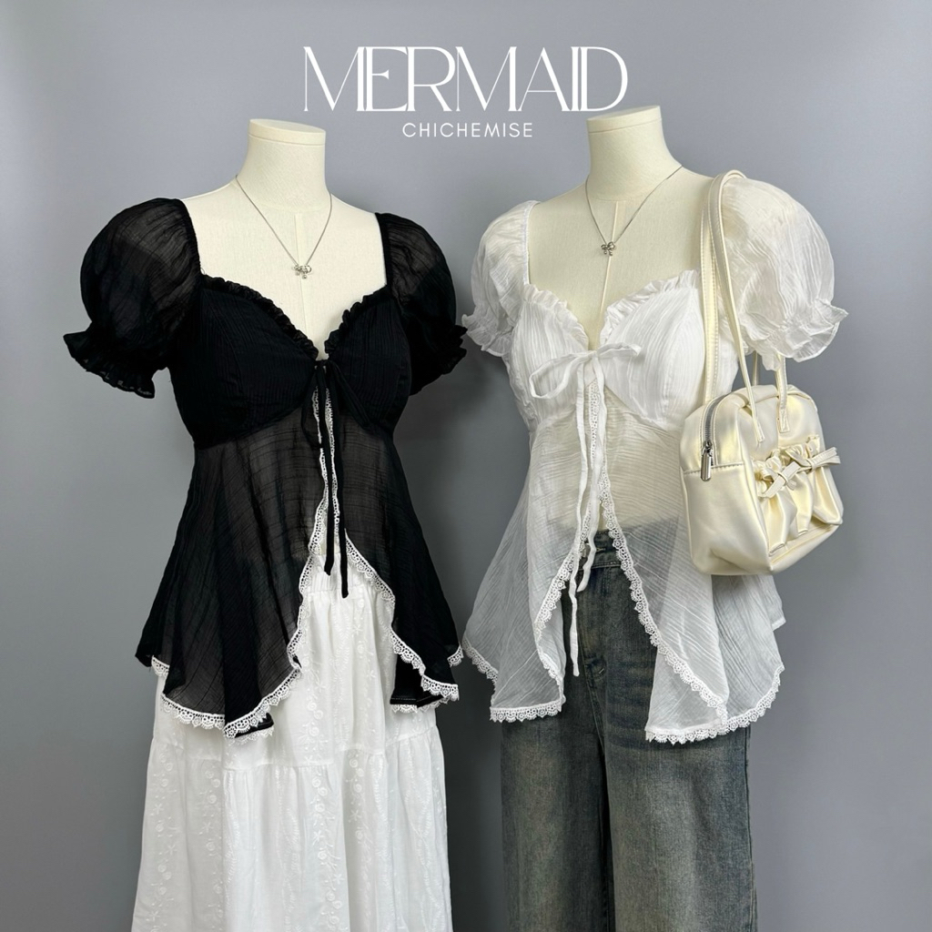 PT รุ่น นางเงือก เสื้อแขนตุ๊กตาปล่อยชาย ขึ้นไหล่เปิดไหล่ก็สวย ดีเทลผ่าหน้าเเต่งลูกไม้จึ้งมากๆ ( เฉพาะเสื้อ )