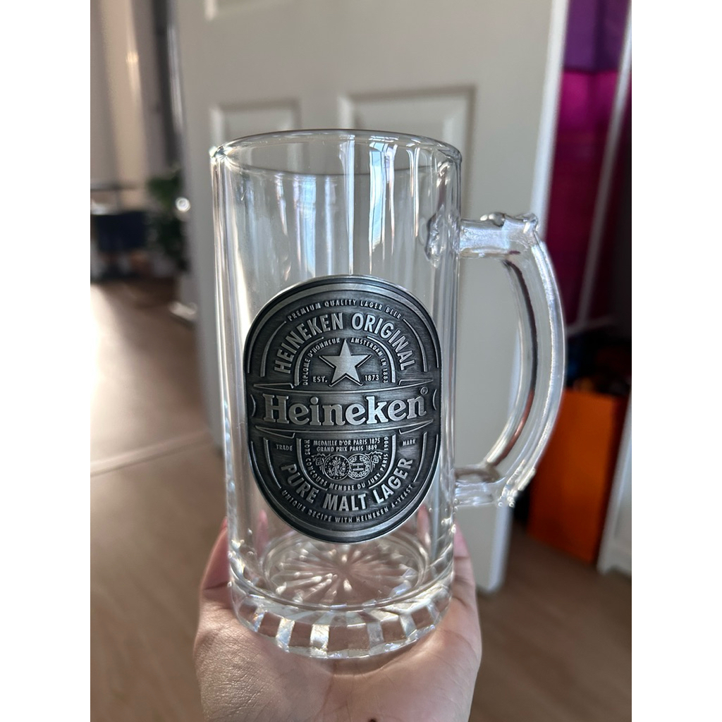 แก้วเบียร์ไฮนีเก้น Heineken Mug Glass Metal Plate จากเนเธอแลนด์ 🇳🇱