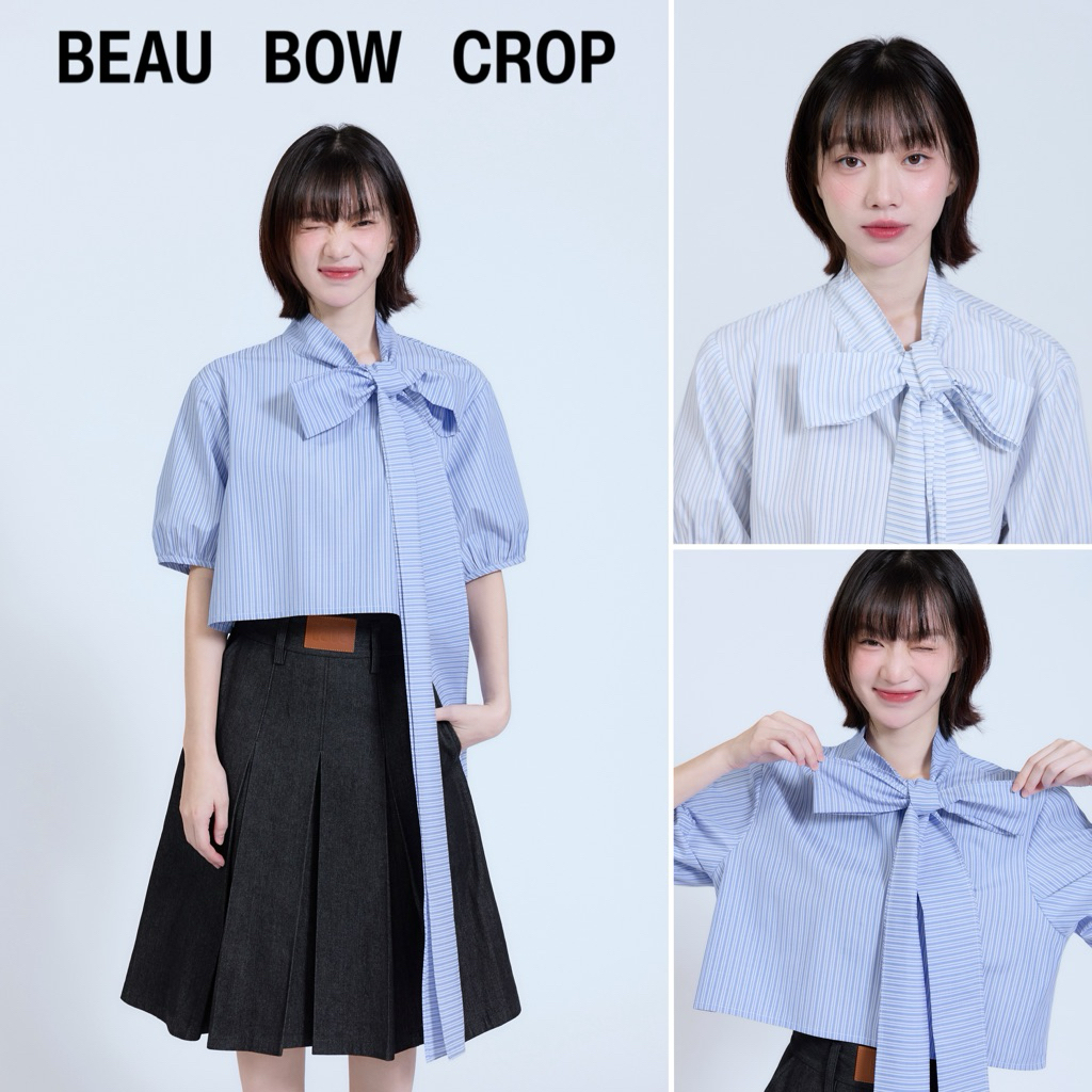 BEAU BEAU | BEAU BOW CROP TOP (Long Bow Ver.) เสื้อครอปเชิ้ตผูกโบว์คอ