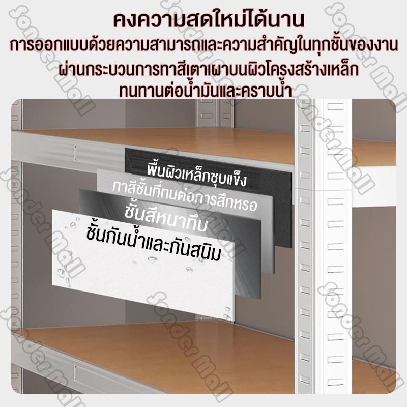Sonder ชั้นวางของ ชั้นวางของในครัว 6/5/4/3ชั้น สแตนเลส+ไม้ แข็งแรงมาก ง่ายต่อการประกอบ ความสูงสามารถปรับได้แต่ละชั้น - รูปที่ 5