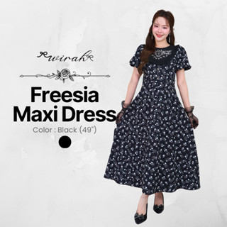 DW425 Freesia Dress ชุดเดรสยาวสีดำปักลายดอกไม้