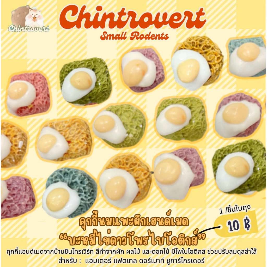 Chintrovert ✨| คุกกี้นมแพะผักแฮนด์เมด “บะหมี่ไข่ดาวโพรไบโอติก” บำรุงลำไส้ 1 ชิ้นคละสี | สำหรับแฮมเตอร์ ดอเมาท์ แฟตเทล