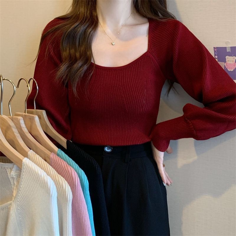 Cuties❤️J136❤️🔥พร้อมส่ง เสื้อแขนยาวผู้หญิง เสื้อกันหนาวไหมพรม แขนยาว เวอร์ชั่นเกาหลี 6สี