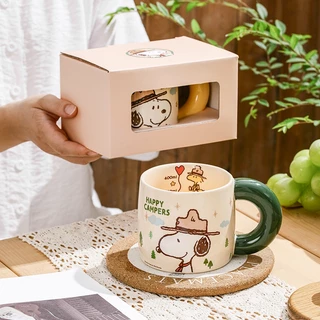 【ของแท้】สนูปปี้ Snoopy แก้วเซรามิค 460ml พร้อมกล่อง & ถุงของขวัญ ลายน่ารัก ใช้ทุกวัน ของขวัญวันเกิด