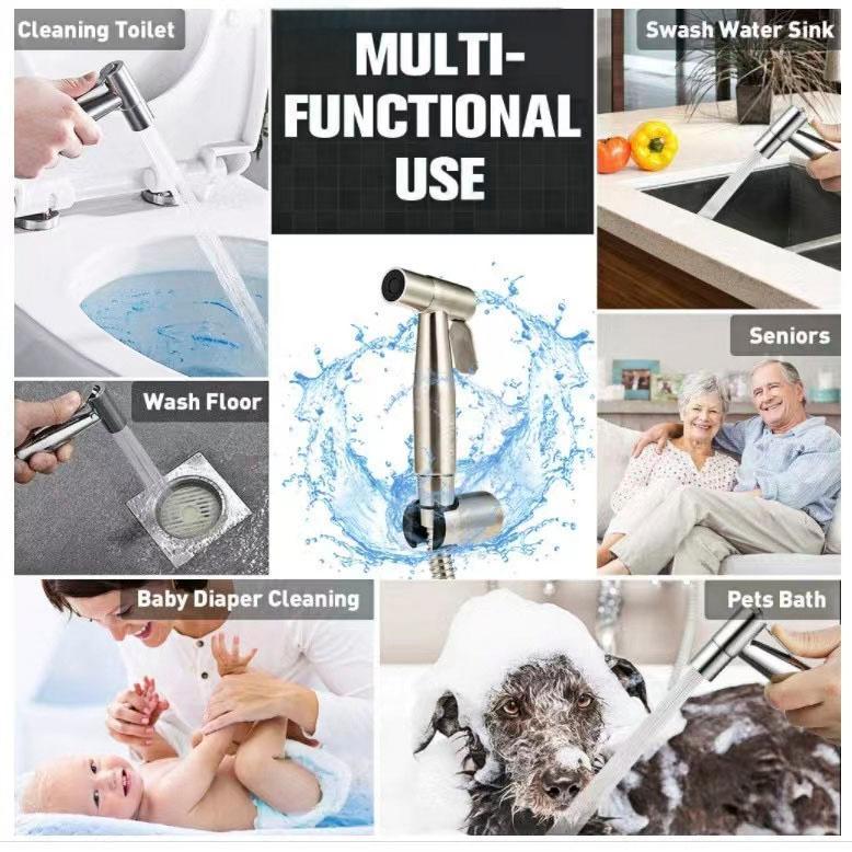 หัวฉีดน้ำแรงดันสูงสแตนเลส|หัวฉีดน้ำแรงดันสูงพร้อมสายยาง|ระบบกดควบคุมการไหลของน้ำ|ใช้งานสะดวก เหมาะสำหรับชำระล้างห้องน้ำ - รูปที่ 6