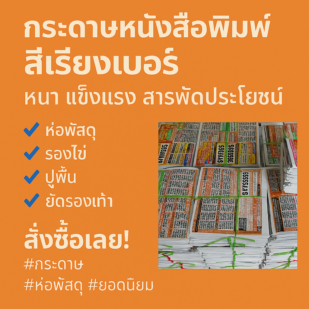 กระดาษหนังสือพิมพ์สีเรียงเบอร์ใหม่อย่างดี10KG สินค้าพร้อมส่ง