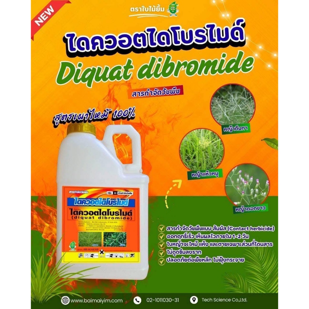 สารไดควอตไดโบรไมด์ ขนาด 5 ลิตร ยากำจัดหญ้า สูตรเผ้าไหม้ 100 % ออกฤทธิ์เร็ว แบบสัมผัส เห็นผลไวภายใน 1-2 วัน - รูปที่ 2