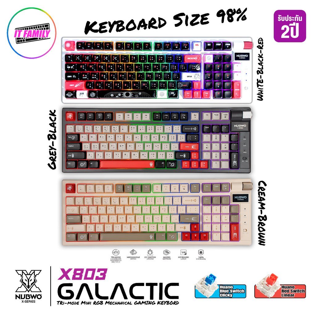 Nubwo X803 Tri-mode Mini RGB Mechanical Gaming Keyboard 97KEYS ประกัน 2ปี