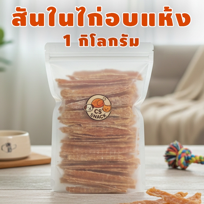 ไก่สติ๊ก ขนาด 1 กิโลกรัม ( แบ่งเป็น 500 กรัม * 2 ห่อ ) By CS SNACK (สันในไก่อบแห้ง,ขนมสุนัข,ขนมหมา,ขนมแมว)