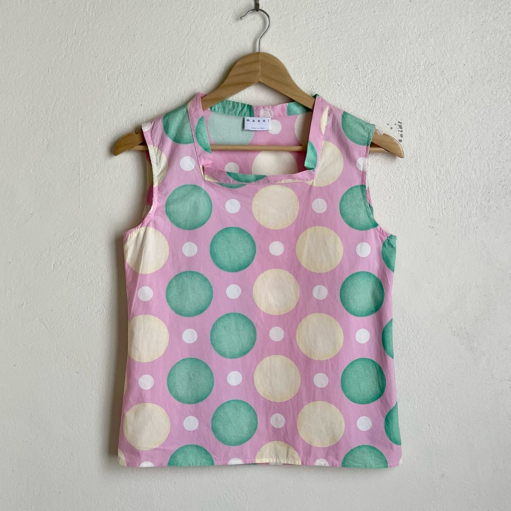 เสื้อแขนกุด สีชมพูพาสเทล ลายจุด แบรนด์ MARNI แท้💯 Size S