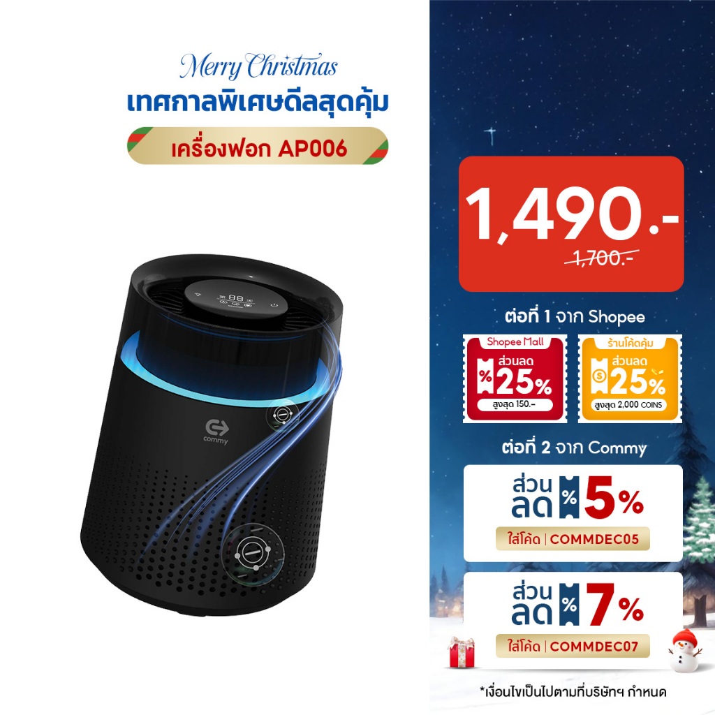 Commy เครื่องฟอกอากาศในรถขนาดใหญ่ Car Air Purifier ไส้กรอง HEPA รุ่น AP006 เหมาะกับรถ SUV/รถตู้