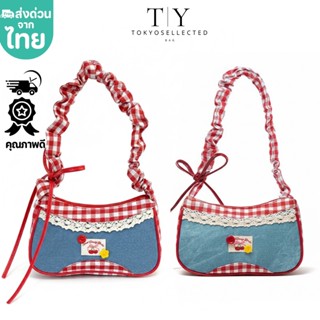 (มีส่งด่วน) กระเป๋าถือสะพายไหล่ดีไซน์เก๋ ยีนส์สก็อตแดงใบเล็ก…