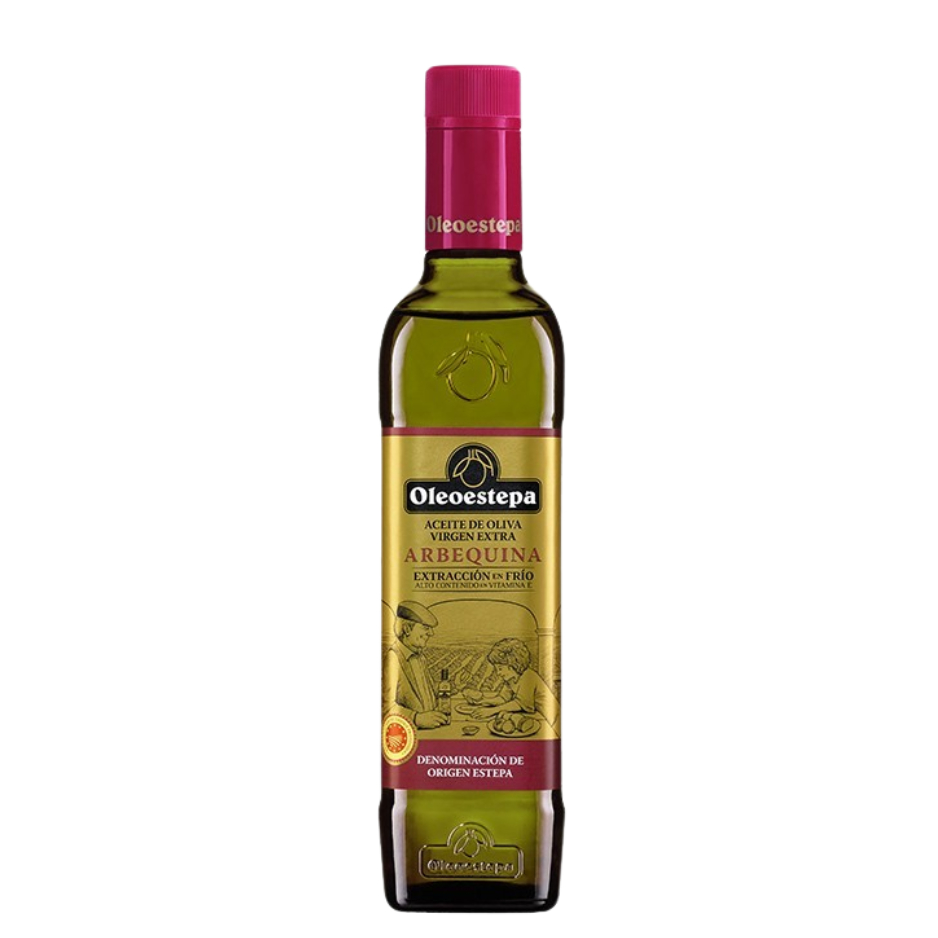 Extra Virgin Olive Oil Oleoestepa Arbequina น้ำมันมะกอกเอ็กซ์ตร้าเวอร์จิน โอเลโอเอสเทป้า สายพันธุ์อาร์เบคิน่า  500 ml.