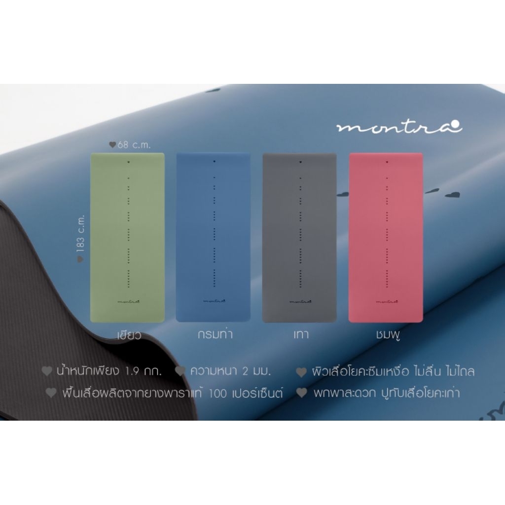 เสื่อโยคะรุ่น Pu Montra Travel mat 2 mm. (เสื่อโยคะแบบพกพา บาง 2 มม. ปูทับเสื่อเก่า น้ำหนัก 1.9 กิโล)