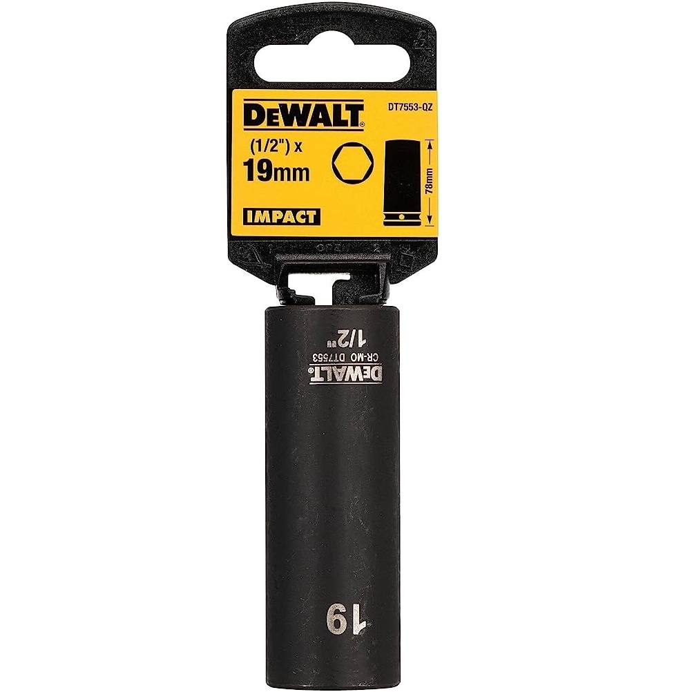 DEWALT ลูกบ๊อกซ์ยาว 1/2 นิ้ว(4 หุน) ขนาด 19 มม. รุ่น DT7553-QZ ของแท้100%