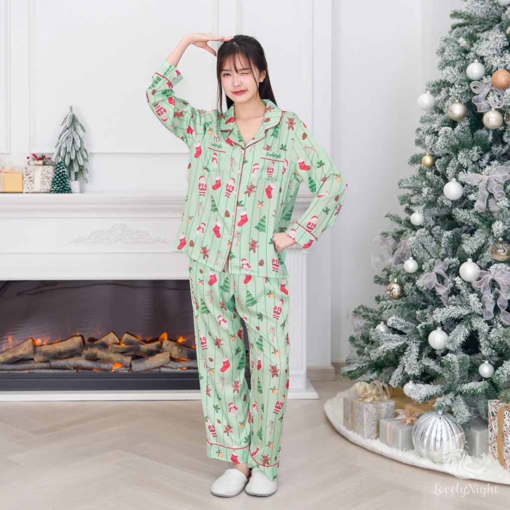 ชุดนอน LovelyNight แขนยาว-ขายาว Xmas Green B90