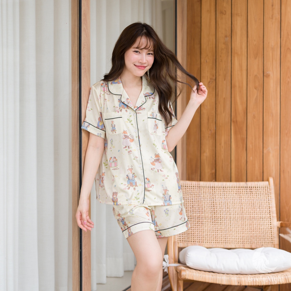 ชุดนอน LovelyNight แขนสั้น-ขาสั้น Wildlife Melody A38