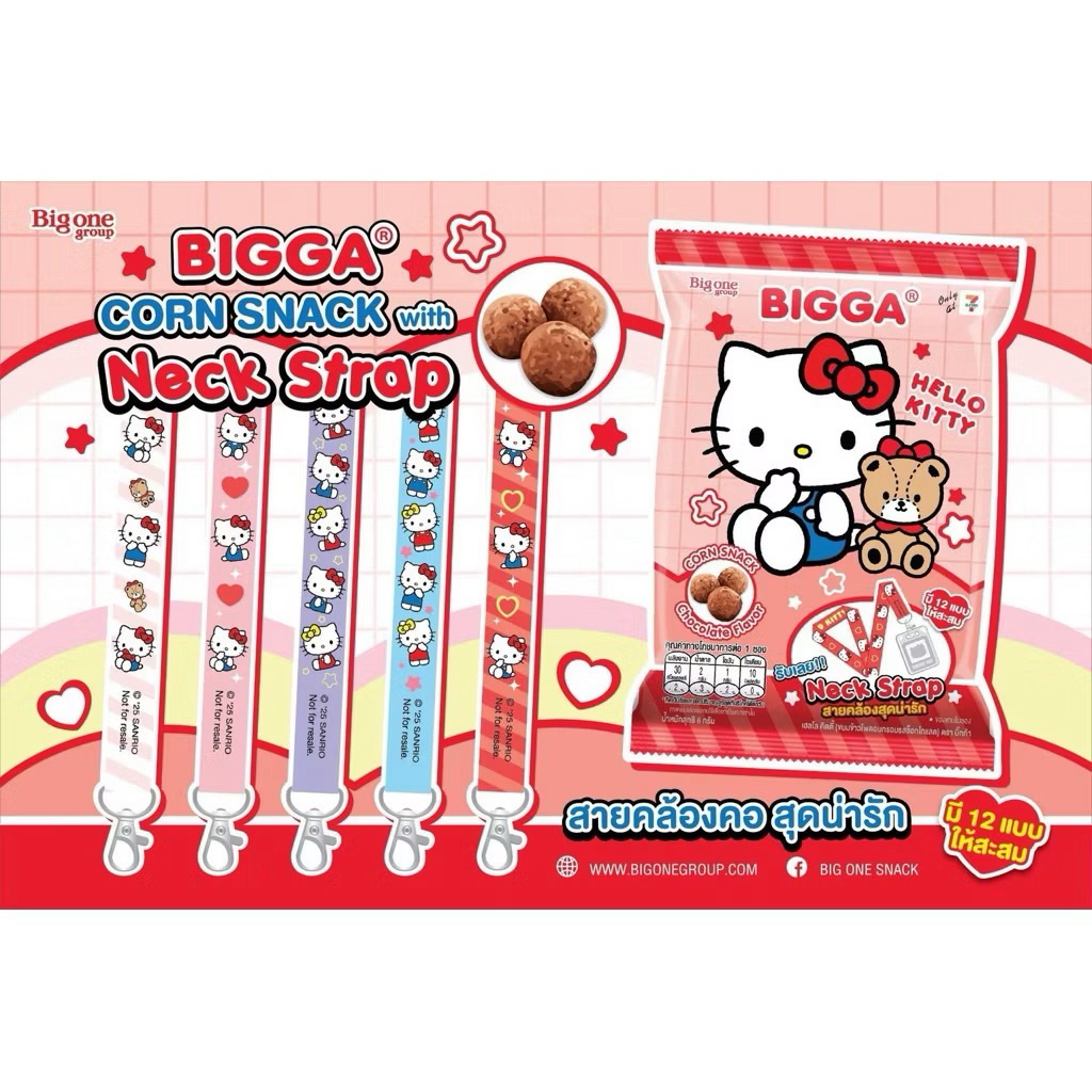 สายคล้องคอสุดน่ารัก(Neck Strap)  Hello Kitty พร้อมขนมบิ๊กก้า ขนมหมดอายุ 05.02.2026