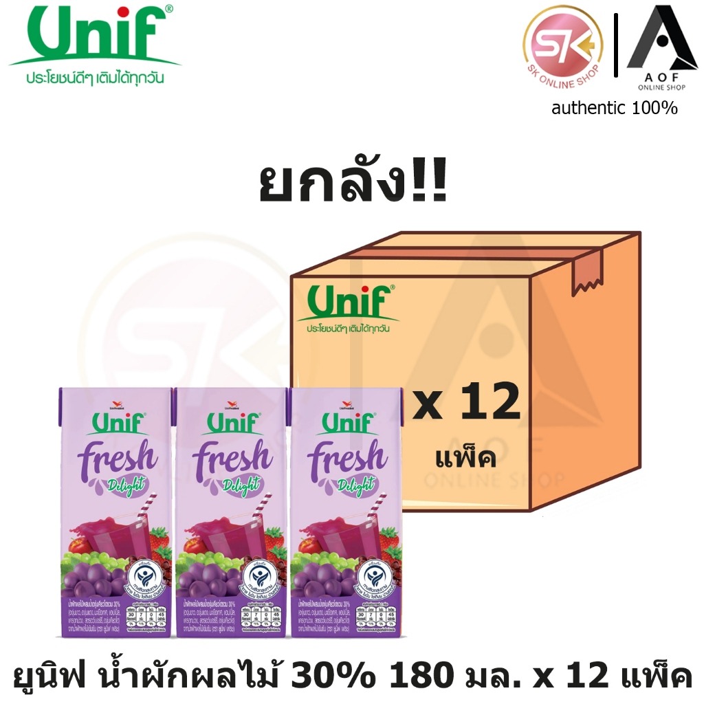 [ยกลัง] Unif ยูนิฟ เฟรช ดีไลท์ น้ำผักผลไม้ 30% 180 มล. x 12 แพ็ค