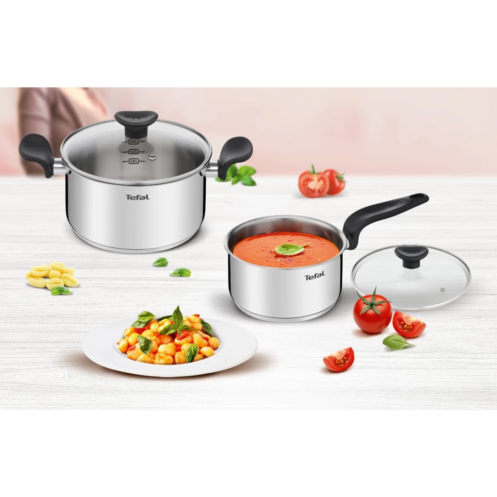 Tefal ชุดเครื่องครัว 4 ชิ้น Primary รุ่น E308S474 หม้อด้ามพร้อมฝาแก้ว 16 CM และ หม้อ 2 หู พร้อมฝาแก้