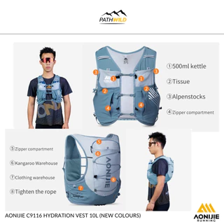 AONIJIE C9116 10L Running Backpack Hydration Pack เป้น้ำ สำหรับใส่วิ่งเทรล มีช่องใส่ถุงน้ำ น้ำหนักเบา แห้งเร็ว ช่องเยอะ