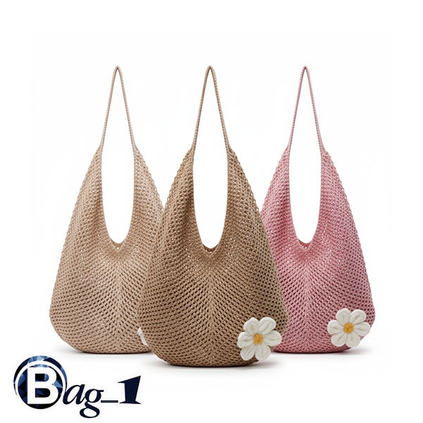 bag_1(BAG2355) กระเป๋าสะพายไหล่ไหมพรมมีดอกไม้ เที่ยวทะเล