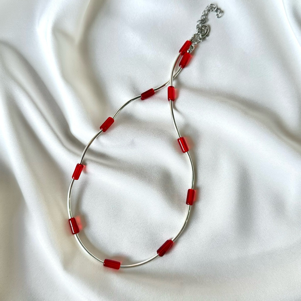 silver minimal necklace สร้อยคอมินิมอล ท่อเกลียว ท่อโค้ง ลูกปัดสแตนเลส หินแก้ว (หลายแบบ) พร้อมส่ง รูปที่ 8