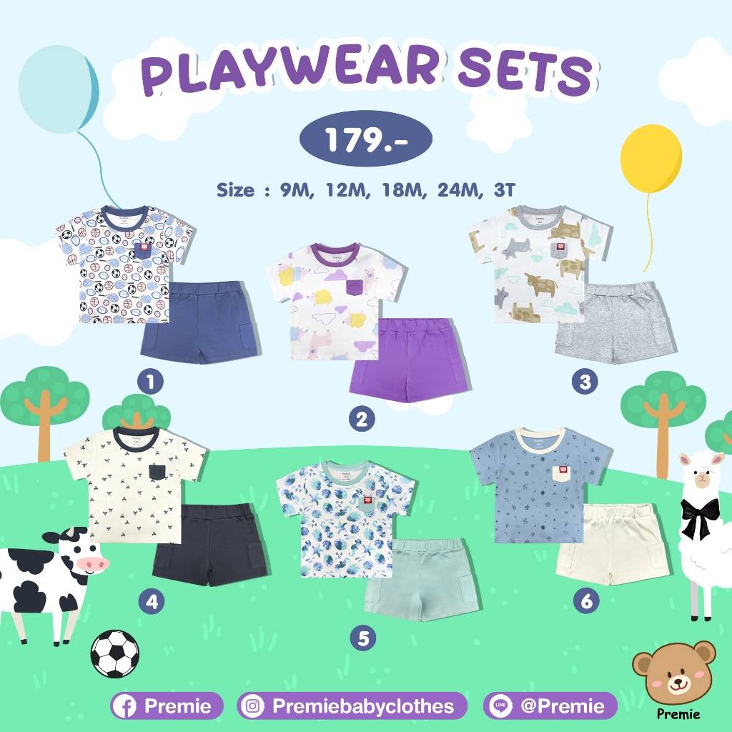 (Premie) ชุดเซ็ตเด็กผู้ชายผู้หญิงลายสัตว์ ลายน่ารัก ใส่สบาย ใส่ไปเที่ยว ใส่อยู่บ้าน New Collection!!!