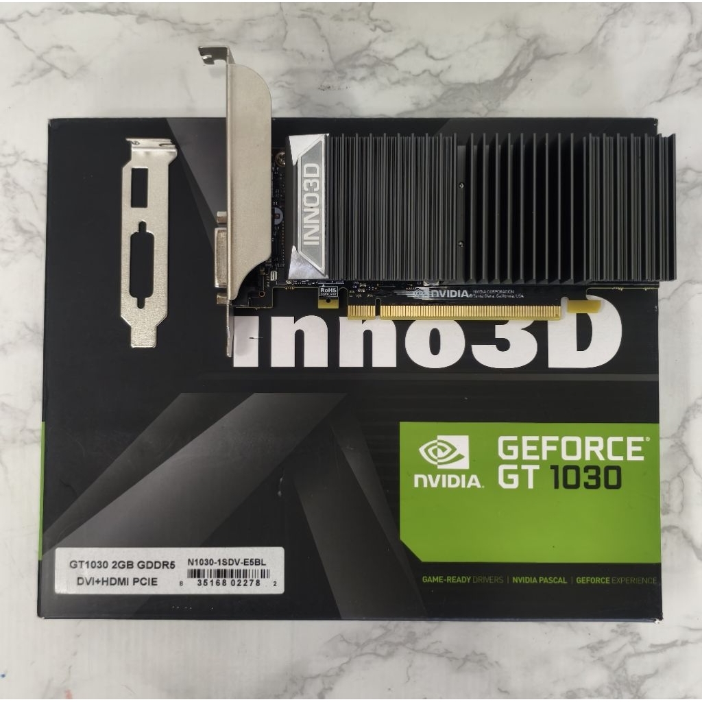 INNO3D GT1030 2G DDR5 มือสอง ไม่ต่อไฟเพิ่ม มีขาสั้น