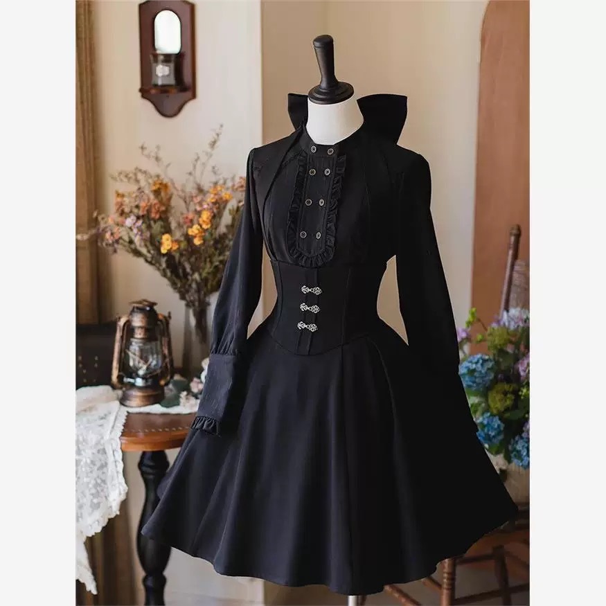 ฤดูใบไม้ร่วงญี่ปุ่นโกธิก Y2k 3 ชิ้นชุดเสื้อแขนยาวสง่างามผู้หญิง Shawl Coat Slim Strap Dresses ผู้หญิงเกาหลีชุดมืด
