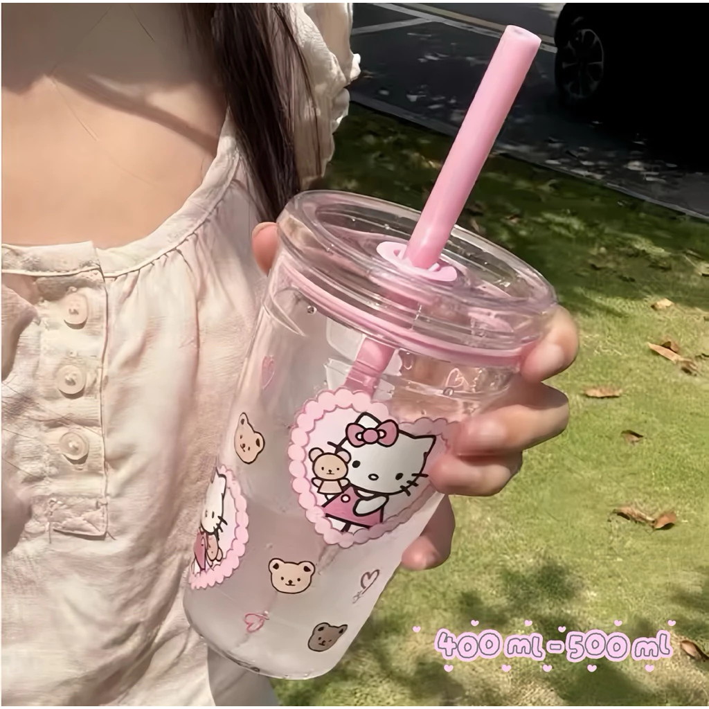 แก้วน้ำพกพา แก้วน้ำสุญญากาศ วัสดุTritan (พร้อมฝา+หลอด) 450ml-500ml ลายการ์ตูนน่ารัก พร้อมส่ง